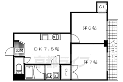 近鉄京都線 小倉駅 徒歩13分の賃貸マンション 3階2DKの間取り