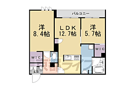 近鉄京都線 大久保駅 徒歩9分の賃貸マンション 3階2LDKの間取り