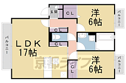 JR東海道・山陽本線 向日町駅 徒歩9分の賃貸アパート 1階2LDKの間取り