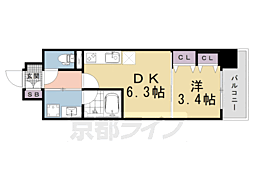 リシュドール梅小路 1DKの間取図画像