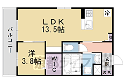 アイル京都山科 1LDKの間取図画像