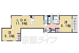 千坂御所南2番館 2LDKの間取図画像