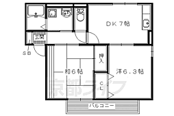 プランドール南楠葉A棟 2DKの間取図画像