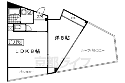 グランコスモ出町柳2 1LDKの間取図画像