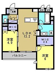 西宮市今津山中町マンション 2LDKの間取図画像