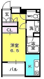 ソリューション甲子園 1Kの間取図画像
