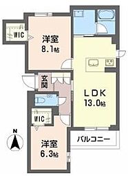 西宮市津門大箇町マンション 2LDKの間取図画像