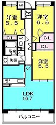 甲子園六石町ハイツ 3LDKの間取図画像