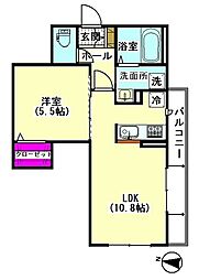 フォレストK・M 2階1LDKの間取り