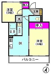 エリゼ伍番館 2DKの間取図画像