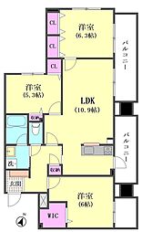 K2ロイヤル 3LDKの間取図画像
