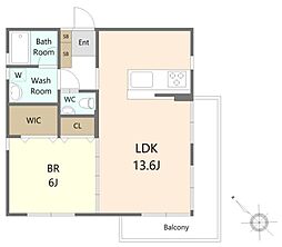 フルール松永A棟 1LDKの間取図画像