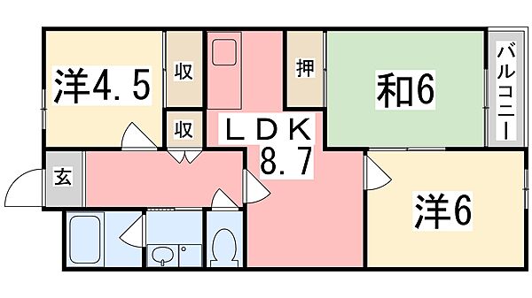 カサディフォーレ 401｜兵庫県姫路市古二階町(賃貸マンション3LDK・4階・55.06㎡)の写真 その2