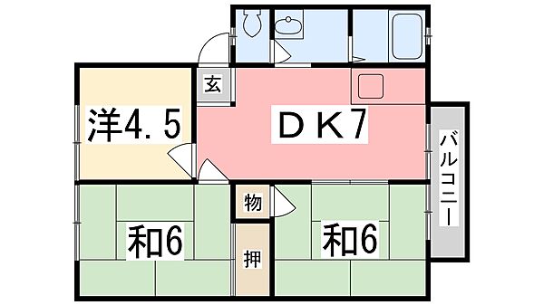 グリーンハイツ田寺 207｜兵庫県姫路市田寺８丁目(賃貸アパート3DK・2階・51.80㎡)の写真 その2