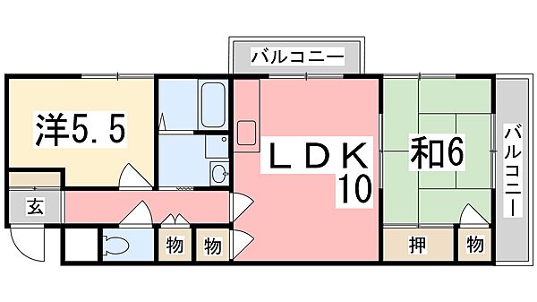 Leeハイツ 103｜兵庫県姫路市飾磨区構２丁目(賃貸マンション2LDK・2階・48.00㎡)の写真 その2