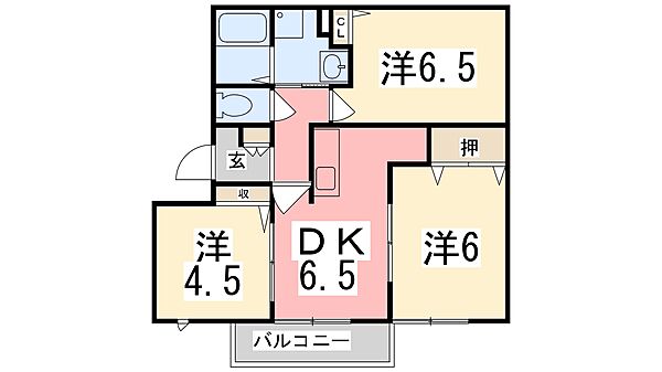 グリーンハイツB 202｜兵庫県姫路市下手野２丁目(賃貸アパート3DK・2階・57.09㎡)の写真 その2