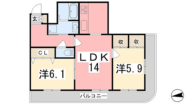 ネオクオーツ幸弐番館 405｜兵庫県姫路市幸町(賃貸マンション2LDK・4階・58.00㎡)の写真 その2