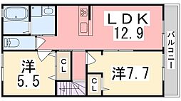コルネット ブラン 2階2LDKの間取り
