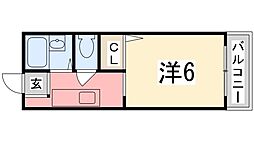 リヴェール田寺A棟 ワンルームの間取図画像