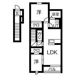 アイメゾンライブ 2DKの間取図画像