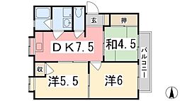 エステートピア・ルンビニーE棟 3DKの間取図画像