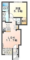 ミモザ 1LDKの間取図画像