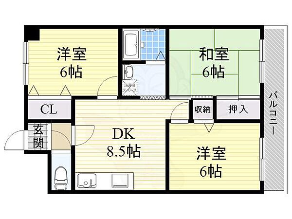 大阪府高槻市栄町１丁目(賃貸マンション3DK・3階・56.70㎡)の写真 その2