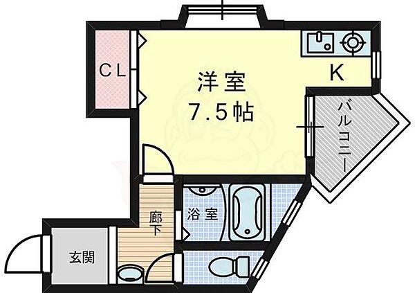 大阪府高槻市富田町３丁目(賃貸マンション1R・3階・23.00㎡)の写真 その2