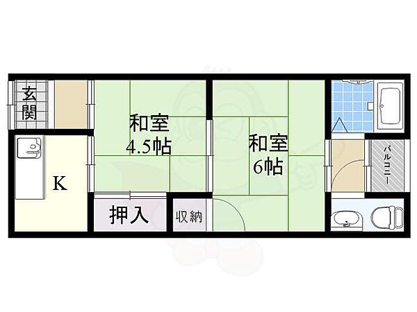 大阪府高槻市登美の里町(賃貸アパート2K・2階・30.00㎡)の写真 その2