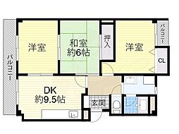 JR東海道・山陽本線 高槻駅 バス22分 上土室下車 徒歩2分の賃貸マンション 3階3DKの間取り