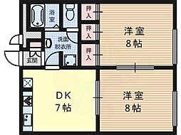 阪急京都本線 高槻市駅 バス6分 若松町下車 徒歩5分の賃貸アパート 2階2DKの間取り