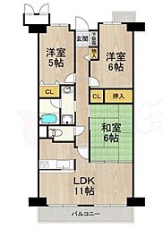 JR東海道・山陽本線 摂津富田駅 徒歩14分の賃貸マンション 4階3LDKの間取り