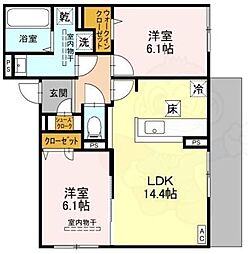 D-residence高槻市下田部A 2LDKの間取図画像