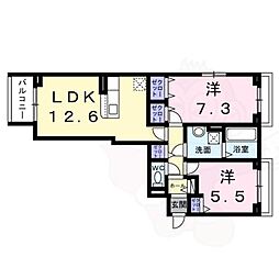 JR東海道・山陽本線 摂津富田駅 徒歩19分の賃貸アパート 2階2LDKの間取り