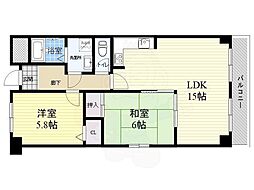 JR東海道・山陽本線 摂津富田駅 バス14分 阿武野一丁目下車 徒歩9分の賃貸マンション 5階2LDKの間取り