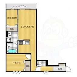 阪急京都本線 大山崎駅 徒歩6分の賃貸アパート 2階2LDKの間取り