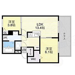 阪急京都本線 茨木市駅 徒歩26分の賃貸アパート 2階2LDKの間取り