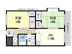 アトレーユ日吉台 2DKの間取図画像