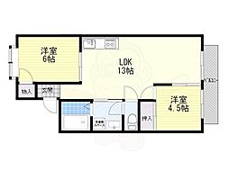 若園ハイツ 2LDKの間取図画像