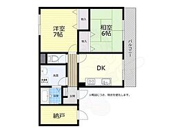ヴィラージュ城北 2DKの間取図画像