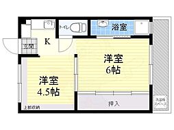 ビレッジハウス服部1号棟 1DKの間取図画像