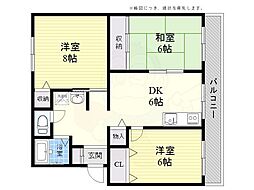 メゾンティック2 3DKの間取図画像