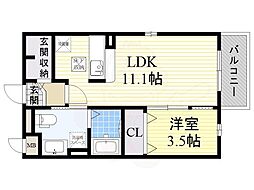 エヴァーハイム 1LDKの間取図画像