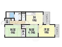 ハイネス・アビコ 4階3DKの間取り