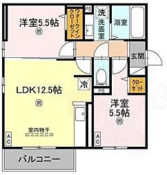 仮称)D-ROOM東住吉区南田辺4丁目 2階2LDKの間取り