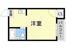 プレアール北田辺3 ワンルームの間取図画像