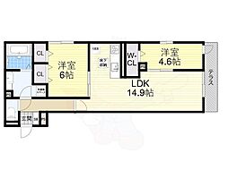 ラ・ミア・カーサ上住吉 2LDKの間取図画像