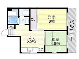リアライズ長居 2DKの間取図画像