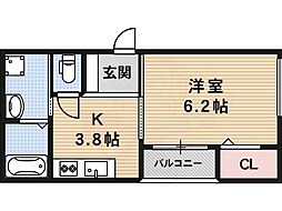 パークウエスト長居 1Kの間取図画像