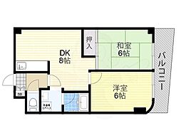 リプレ美章園 2DKの間取図画像